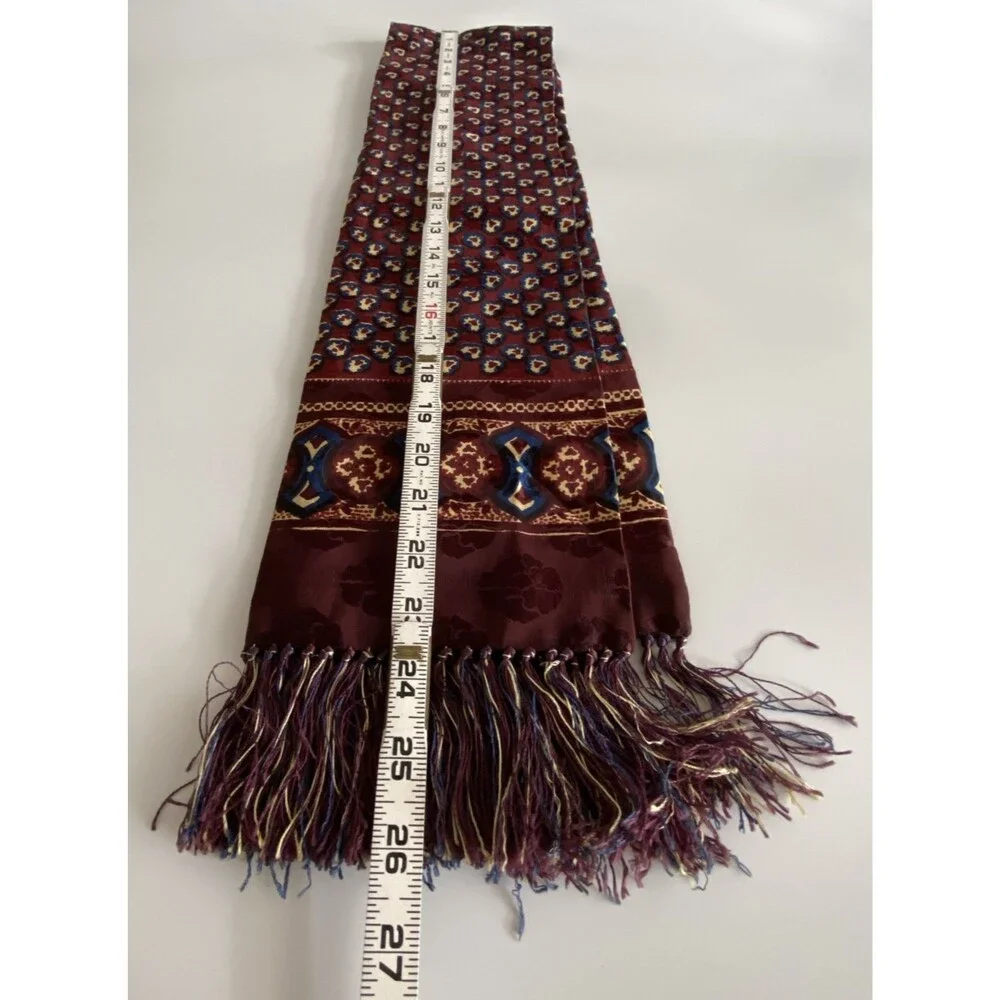 Men's Burgundy Fashion Scarf Fringe Blue Cream Geometric Pattern Dress Scarf